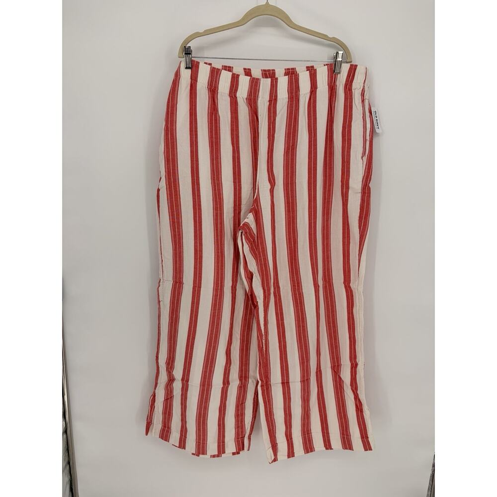 NWT Old Navy Womens 2X Red White Striped Pull On Crop Pants 100% Cotton
